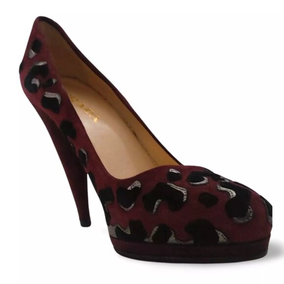 Prada Burgundy Suede Leopard Print Pumps Heels - EU Size 36 (0495) - Picture 8 of 10